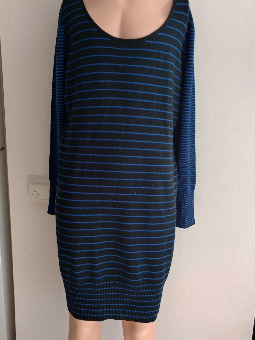 Savvy Black and Blue Striped Long Sleeve Dress Made In USA